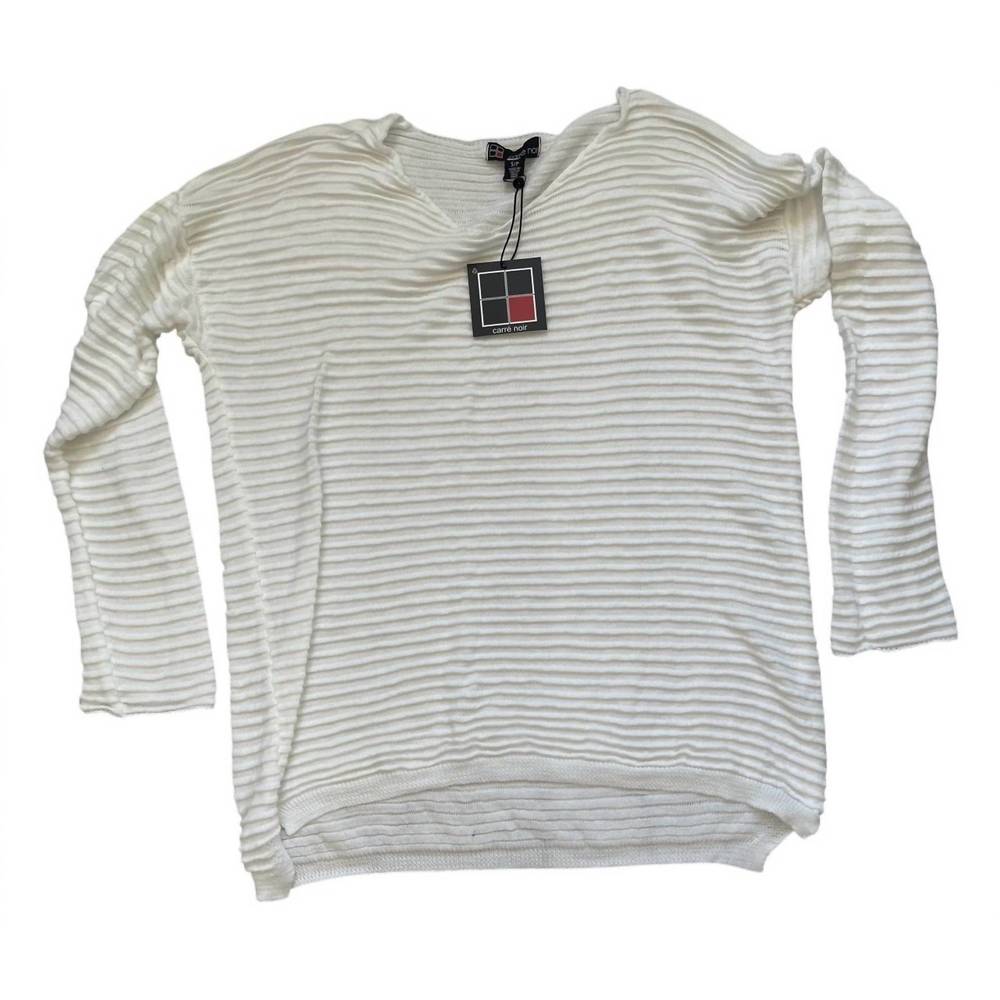 NEW CARRÉ NOIR women's rib long sleeve sweater in white